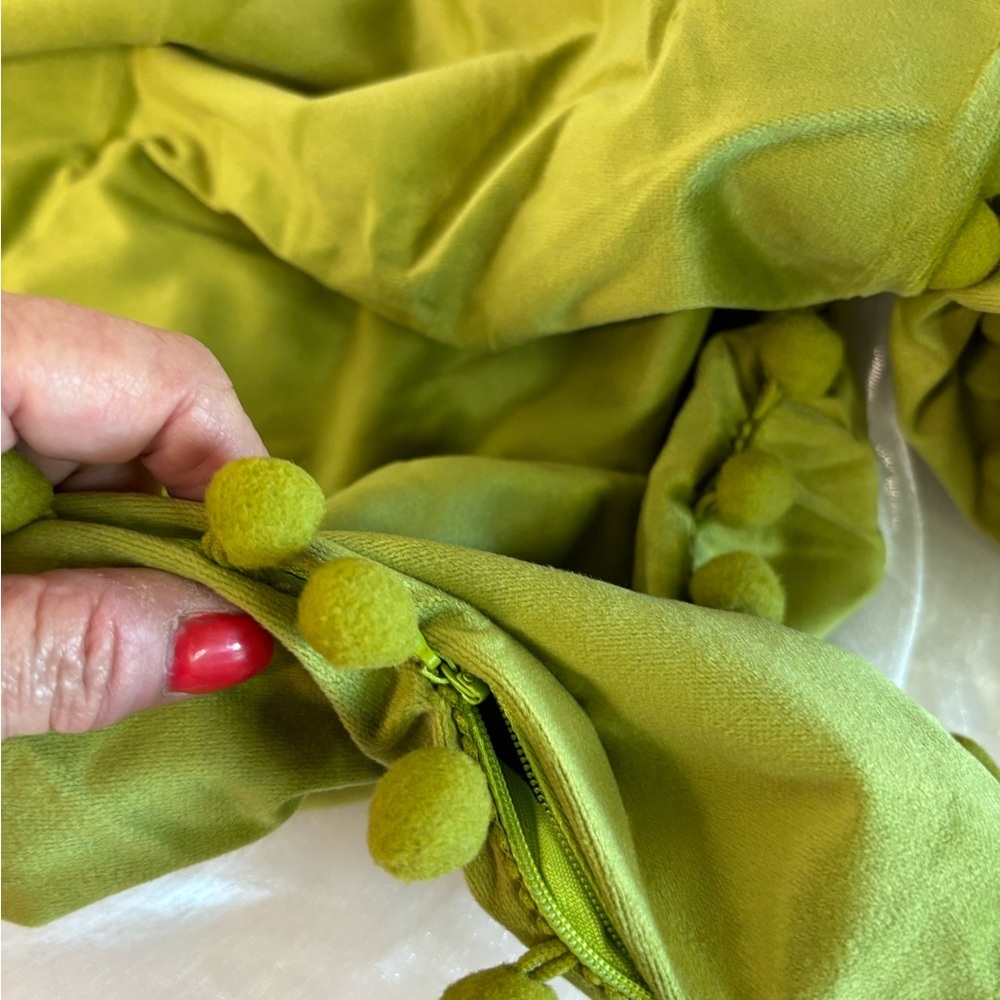 DEZENE Couch Pillow Cases 24x24 Chartreuse: 2 Pack  Soft Pom-Poms Velvet Square - Picture 8 of 9